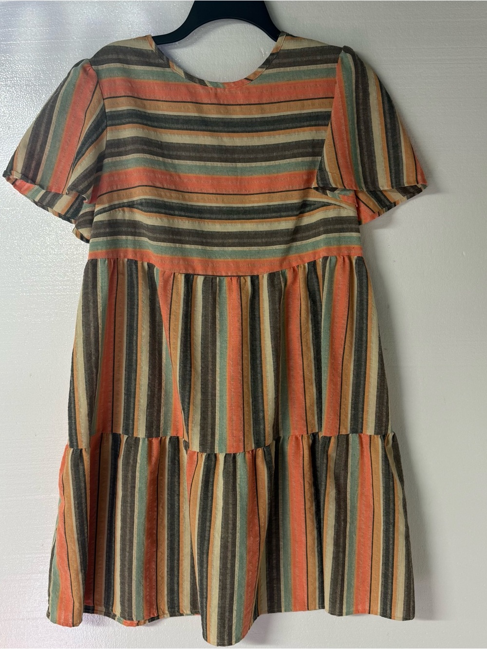 SHEIN LUNE Dress Plus Size 1X Round Neck Striped Ruffle Hem Spring Fall Colorful